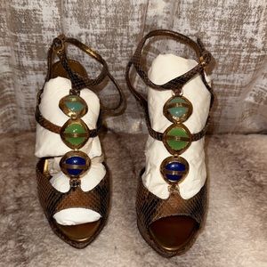 Sergio Rossi Python Print Jewel Platform Sandals